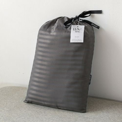 Premium King Size 6 Pieces Bedding Set without filler, Solid Dark Gray Color, Satin Stripe Design. - BusDeals