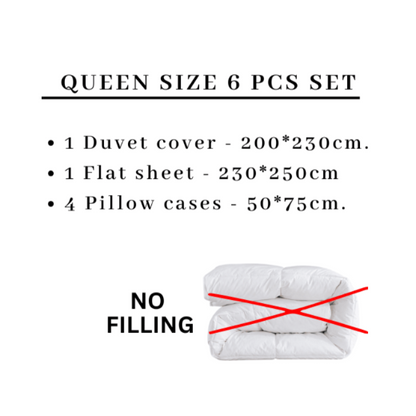 Queen size 6 pieces Bedding Set without filling , Dark Blue Elegant Leaf Design.
