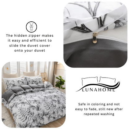 King size 6 piece bedding set with gray leaf pattern, very soft quality.