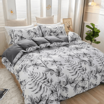 Queen size 6 piece bedding set with gray leaf pattern, very soft quality.