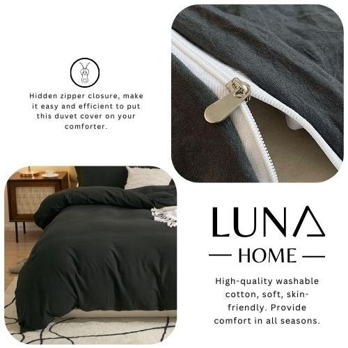 Queen size 6 Pieces Bedding set, Washable Cotton Black Color - BusDeals