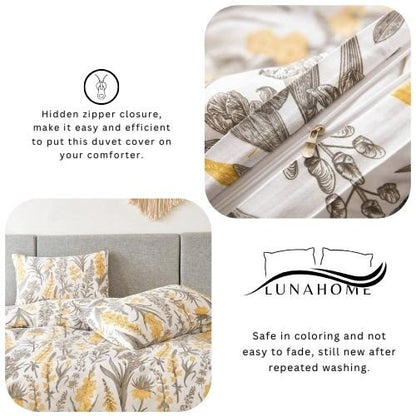 Queen size 6 pieces, duvet cover set, yellow flowers design.