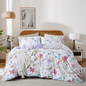 Queen size bedding set featuring a beautiful floral design in purple and pink, consisting of six pieces. - BusDeals