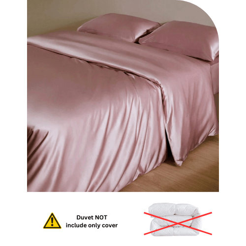 Silky Satin, King Size 6-Piece Duvet Cover Set, Plain Pink Color.