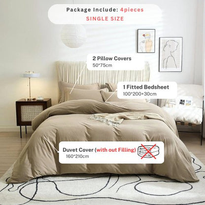 Single size 4 pieces extra soft bedding set, Washable Cotton Beige Color.