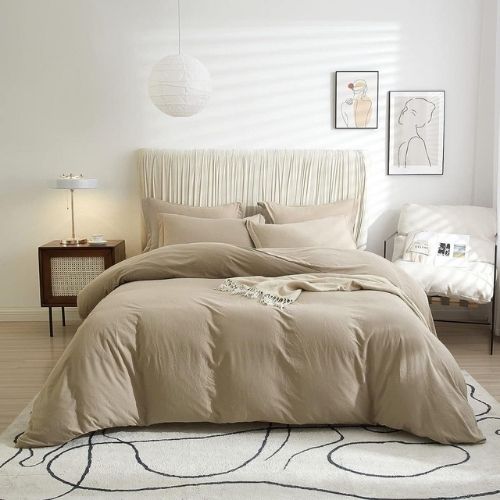 Single size 4 pieces extra soft bedding set, Washable Cotton Beige Color.