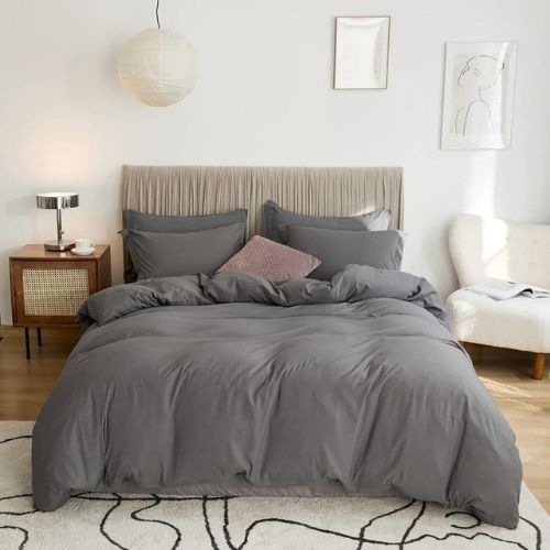 Single Size 4 Pieces extra soft Bedding Set, Washable Cotton Dark Gray Color.