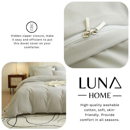 Single Size 4 Pieces Bedding Set, Washable Cotton Light Gray Color. - BusDeals