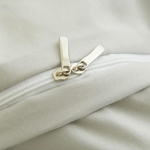 Single Size 4 Pieces Bedding Set, Washable Cotton Light Gray Color. - BusDeals