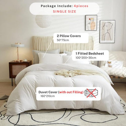 Single size 4 Pieces extra soft Bedding Set, Washable Cotton  White Color