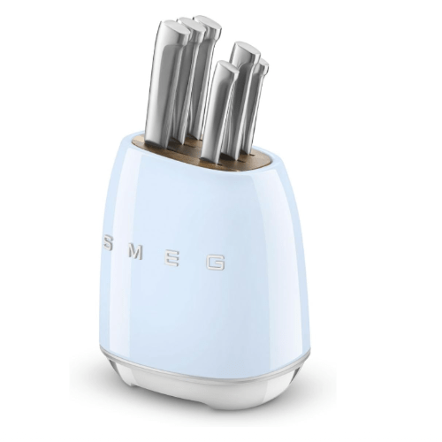 SMEG Knife Set – Complect set 6-Piece Stainless Steel and Knife Block, Italian Design, Blue.