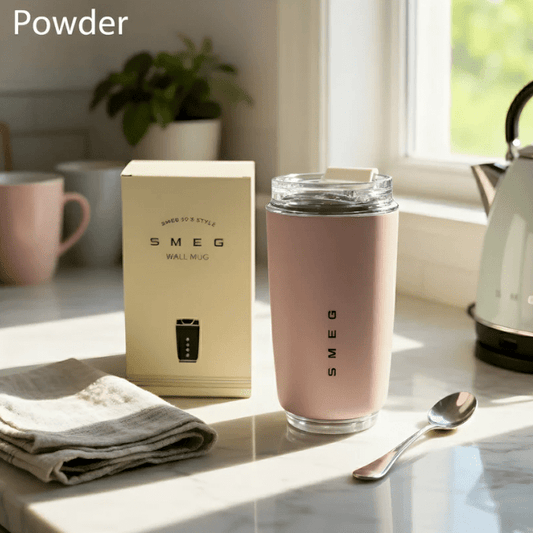 SMEG Wall Mug, 240ml Insulated Stainless Steel Coffee mug, Pink