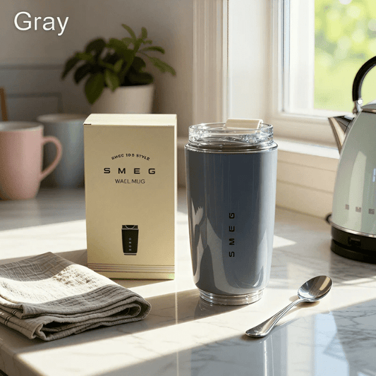 SMEG Wall Mug, 240ml Insulated Stainless Steel Coffee mug Grey