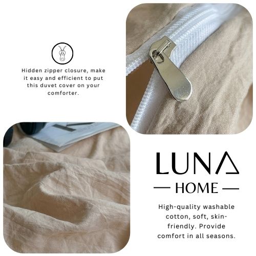 Washable Cotton 6 Piece King Size Duvet Cover Plain Design, Plain Beige Color. - BusDeals