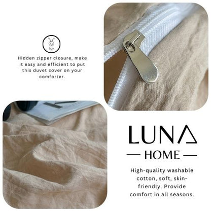 Washable Cotton 6 Piece King Size Duvet Cover Plain Design, Plain Beige Color. - BusDeals